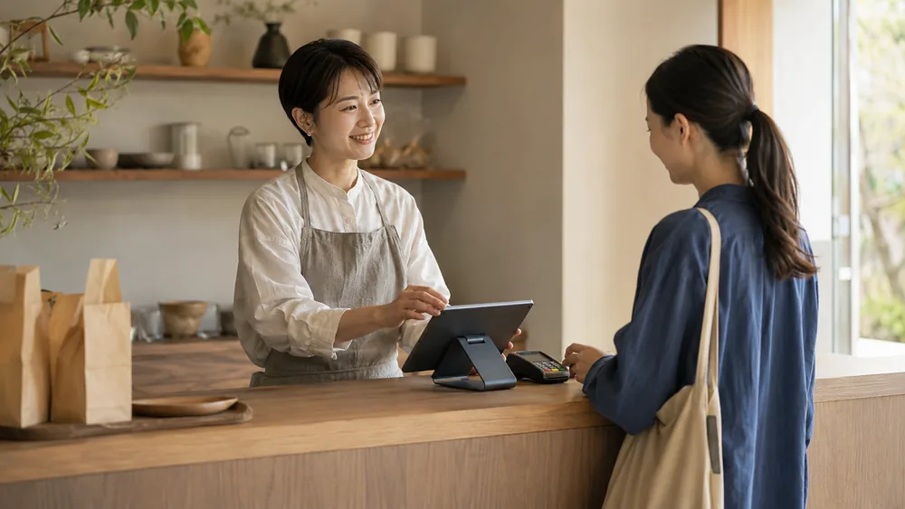タブレットPOSと決済端末を使って会計する小規模店舗